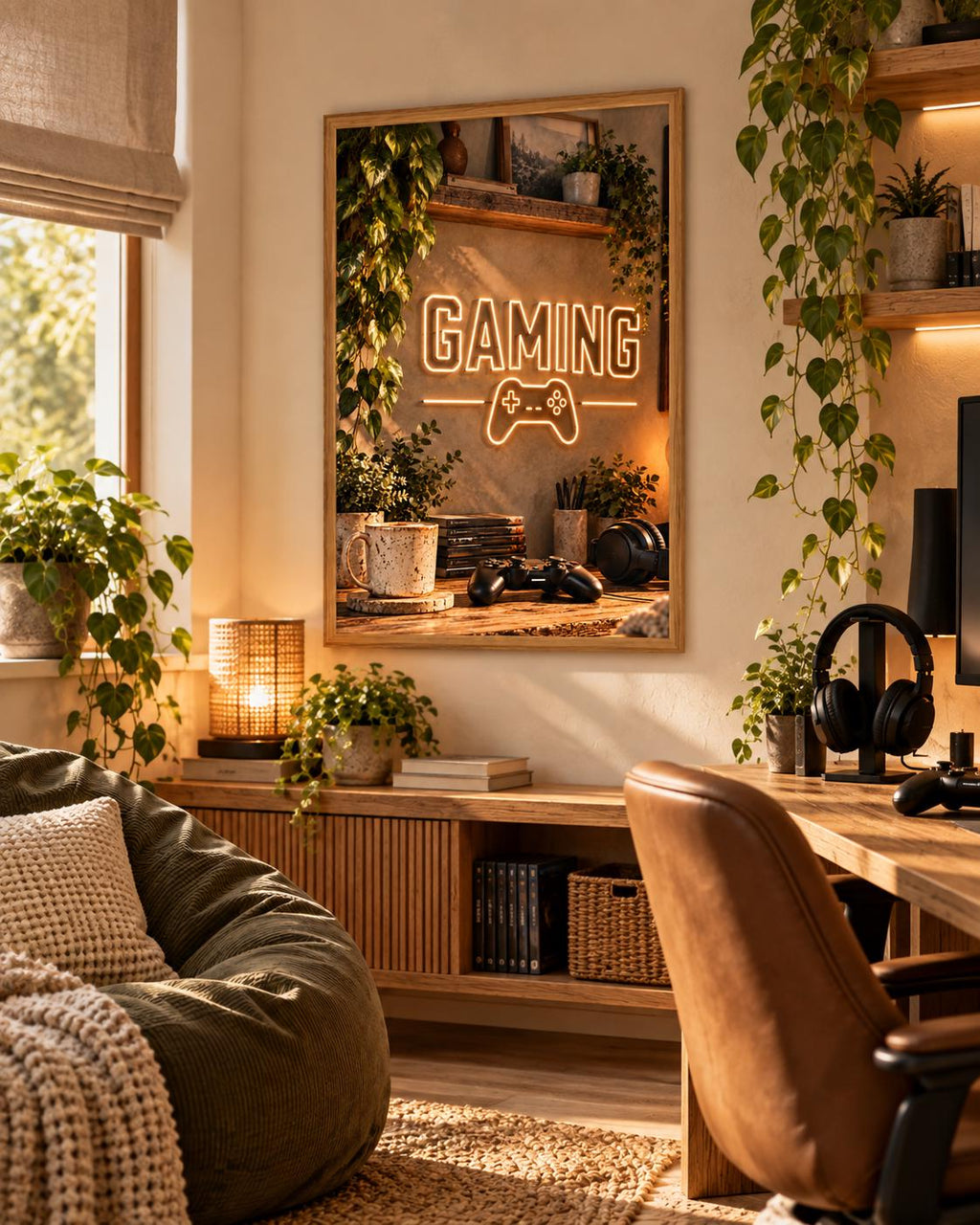 Gaming neon controller wall art lifestyle mockup 1
