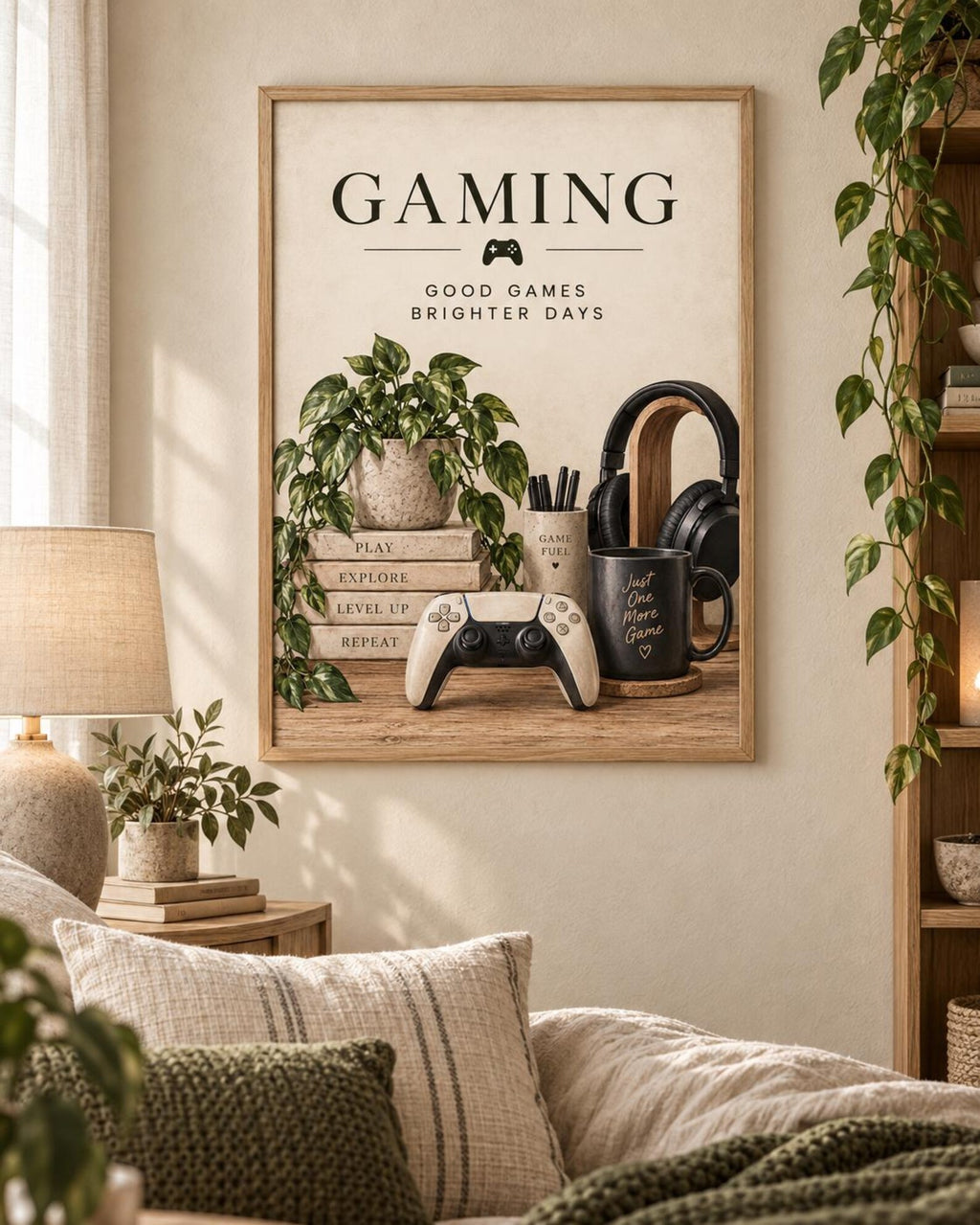Neutral gamer room lifestyle mockup