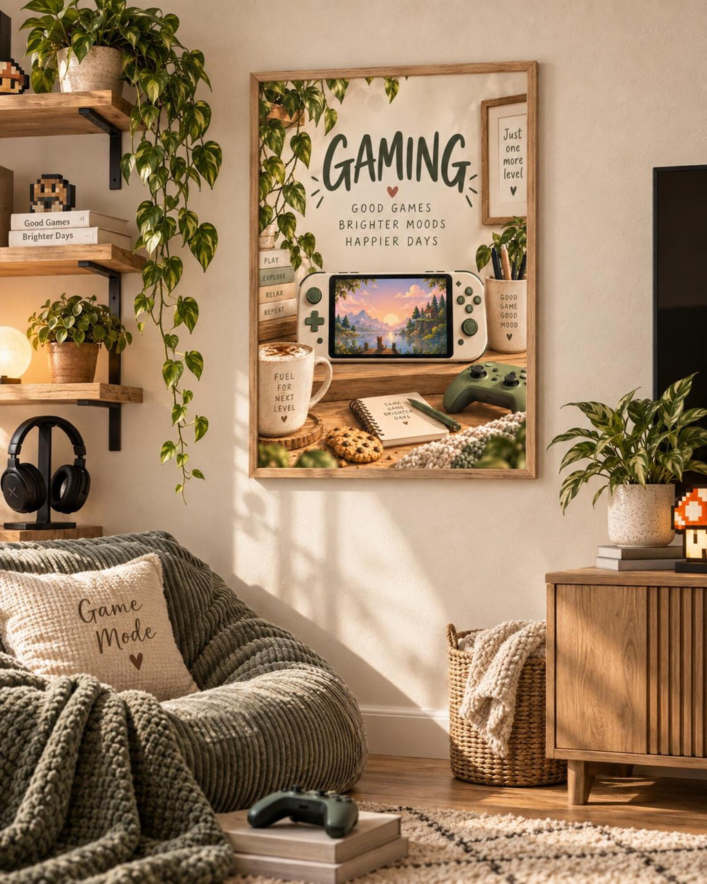 Cosy Gaming print gamer room lifestyle mockup