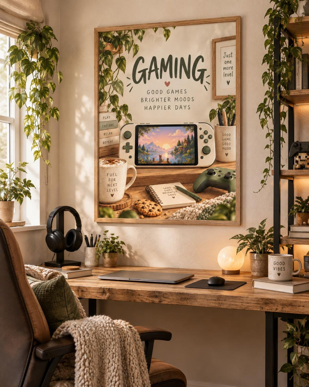 Cosy Gaming print gaming desk lifestyle mockup