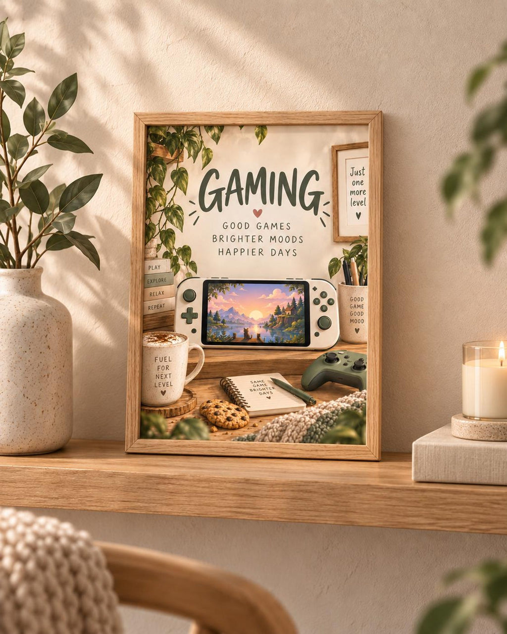 Cosy Gaming print botanical gamer room mockup