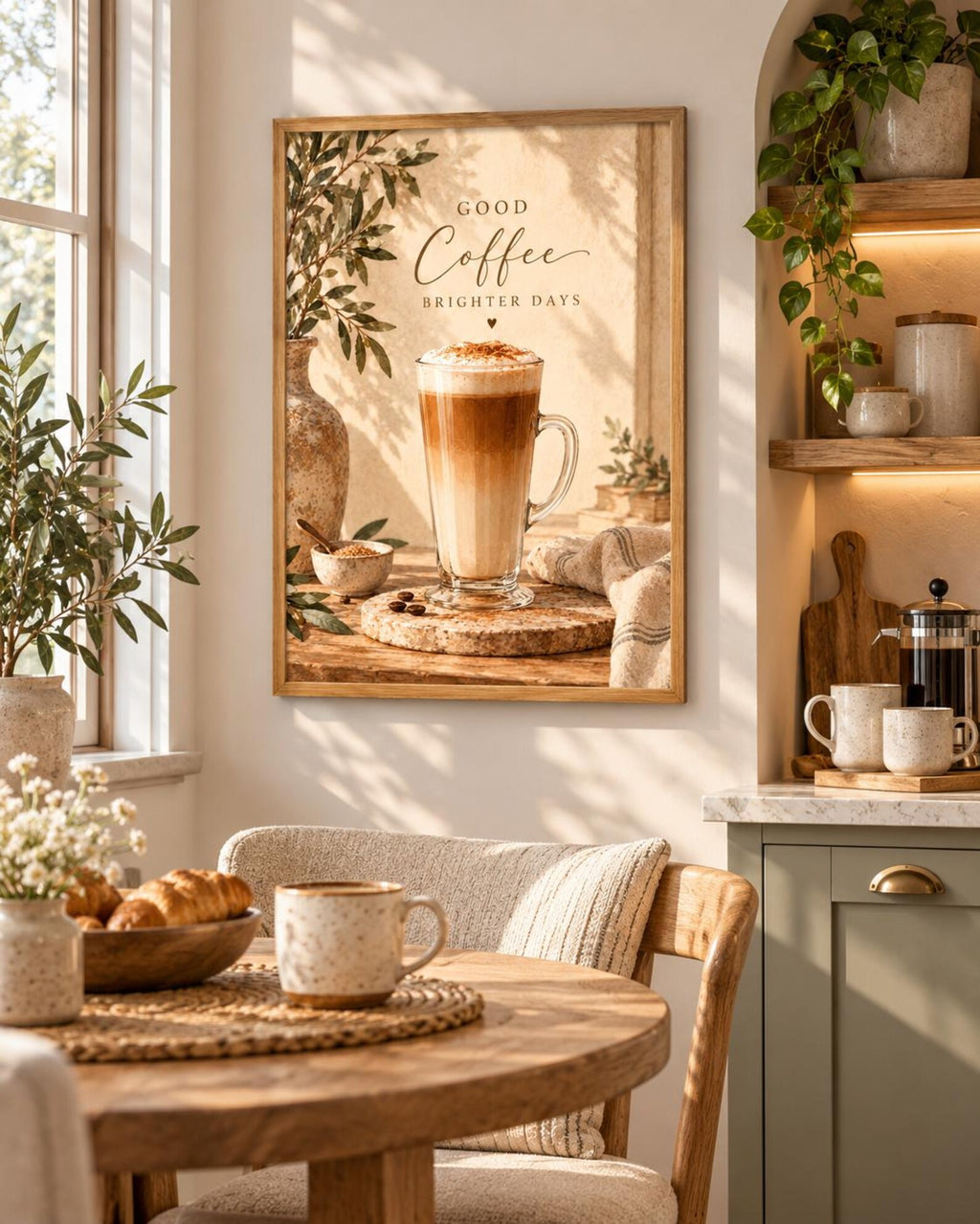 Good Coffee Brighter Days latte framed print mockup 3
