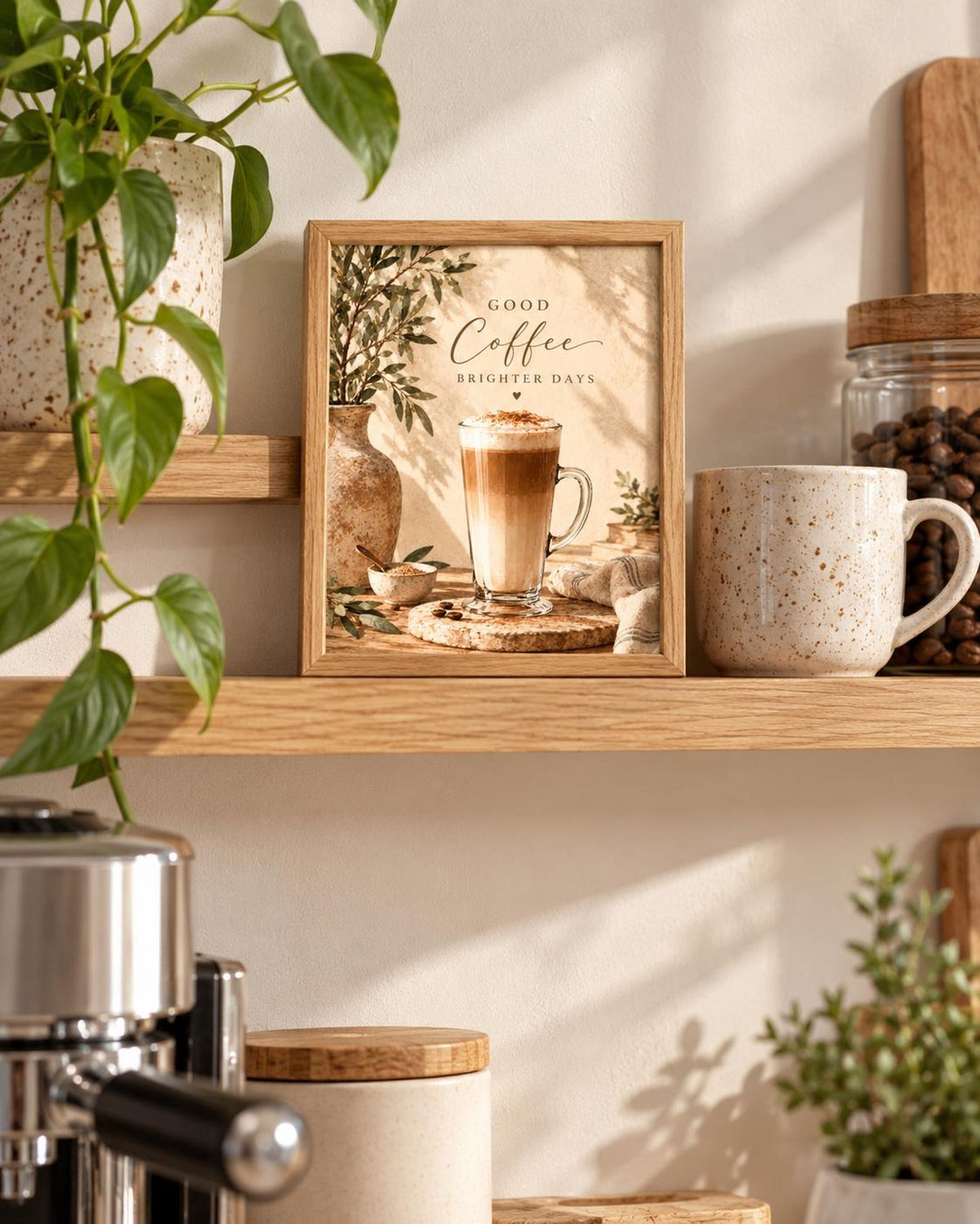 Good Coffee Brighter Days latte framed print mockup 5