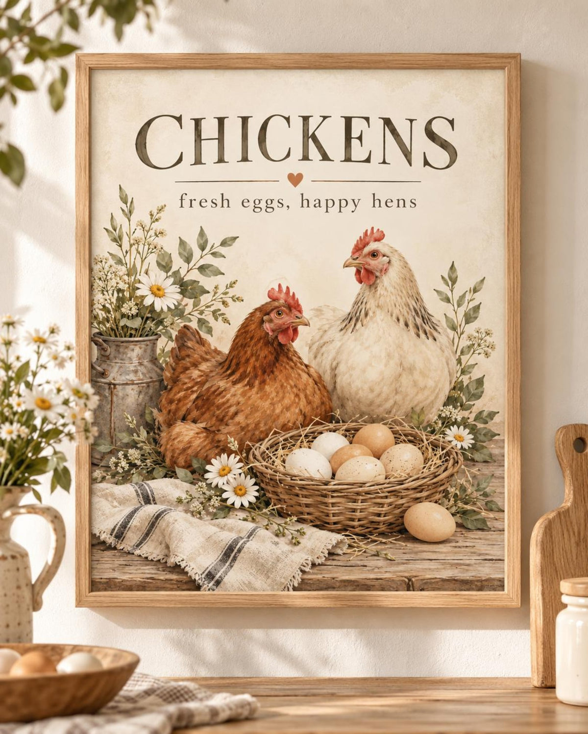 Fresh Eggs Happy Hens chicken print front image