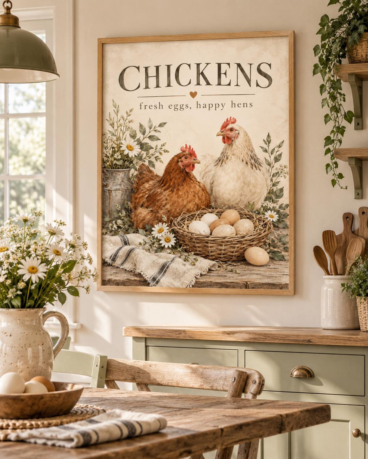 Fresh Eggs Happy Hens chicken print mockup 3