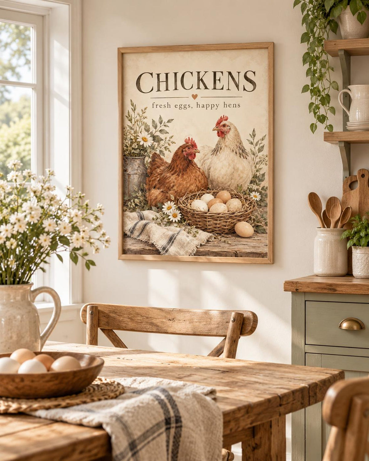 Fresh Eggs Happy Hens chicken print mockup 4