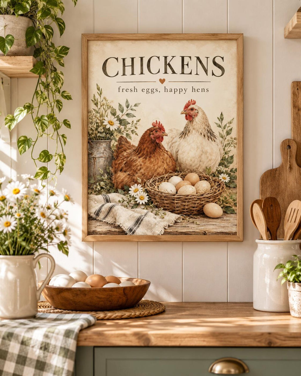 Fresh Eggs Happy Hens chicken print mockup 5