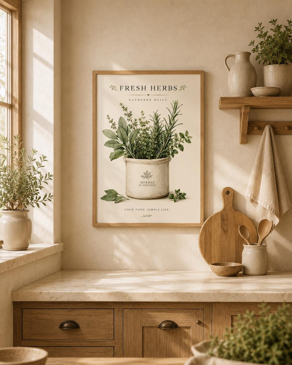 Fresh Herbs kitchen print lifestyle mockup 2