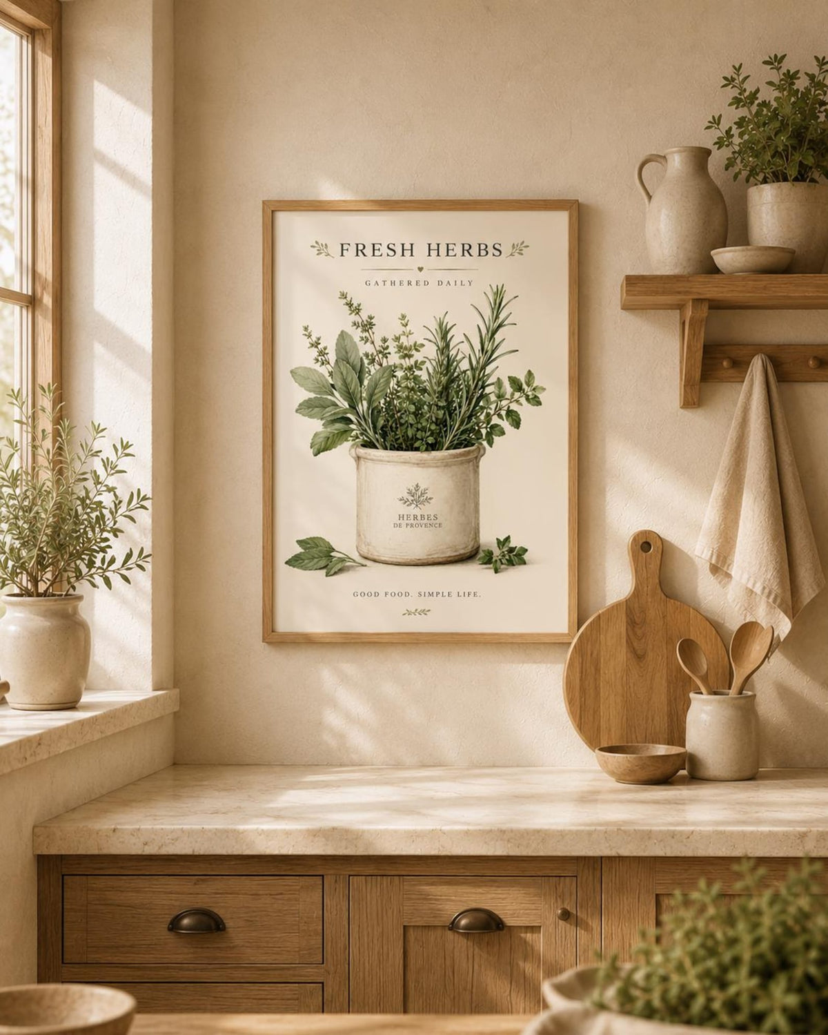 Fresh Herbs kitchen print lifestyle mockup 2