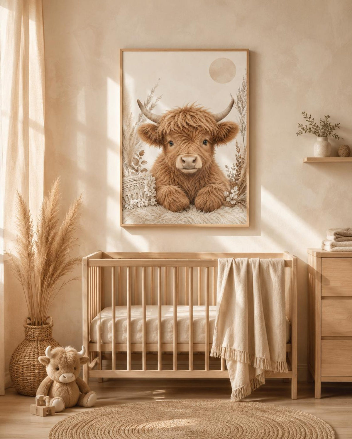 Highland Cow neutral nursery wall art mockup
