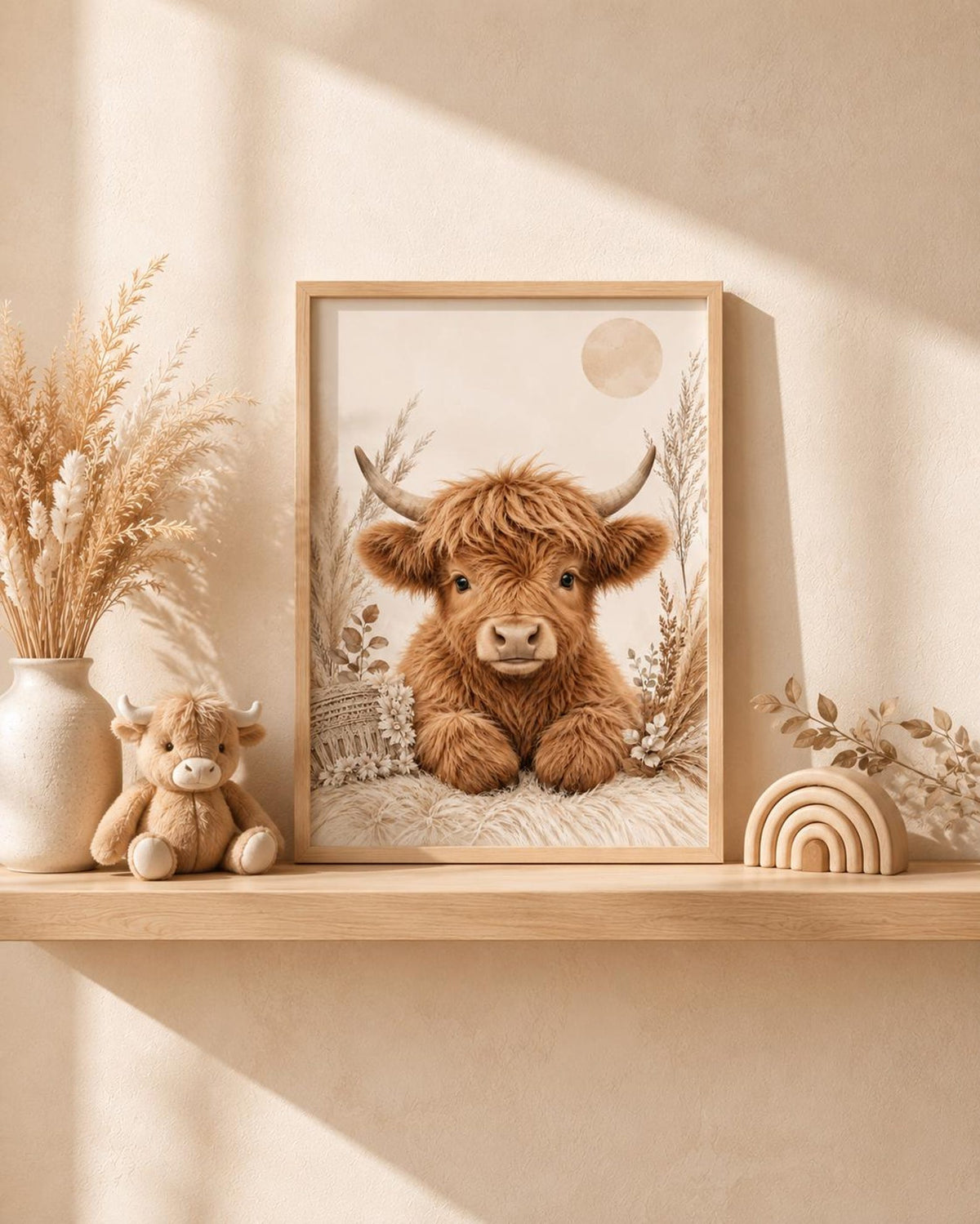 Highland Cow Scandinavian nursery lifestyle mockup