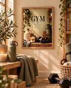Botanical home gym framed print with motivational wording in a warm interior, lifestyle view 1