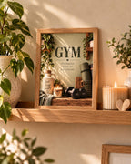Botanical home gym framed print with motivational wording in a warm interior, lifestyle view 5