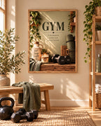 Botanical home gym print with motivational wording in a warm interior, lifestyle view 3