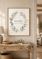 Framed HOME quote print small shelf display mockup
