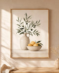 Olive Branch Kitchen Wall Art Print, Mediterranean Kitchen Decor, Lemon Still Life Print, Neutral Olive Artwork, Rustic Kitchen Wall Decor
