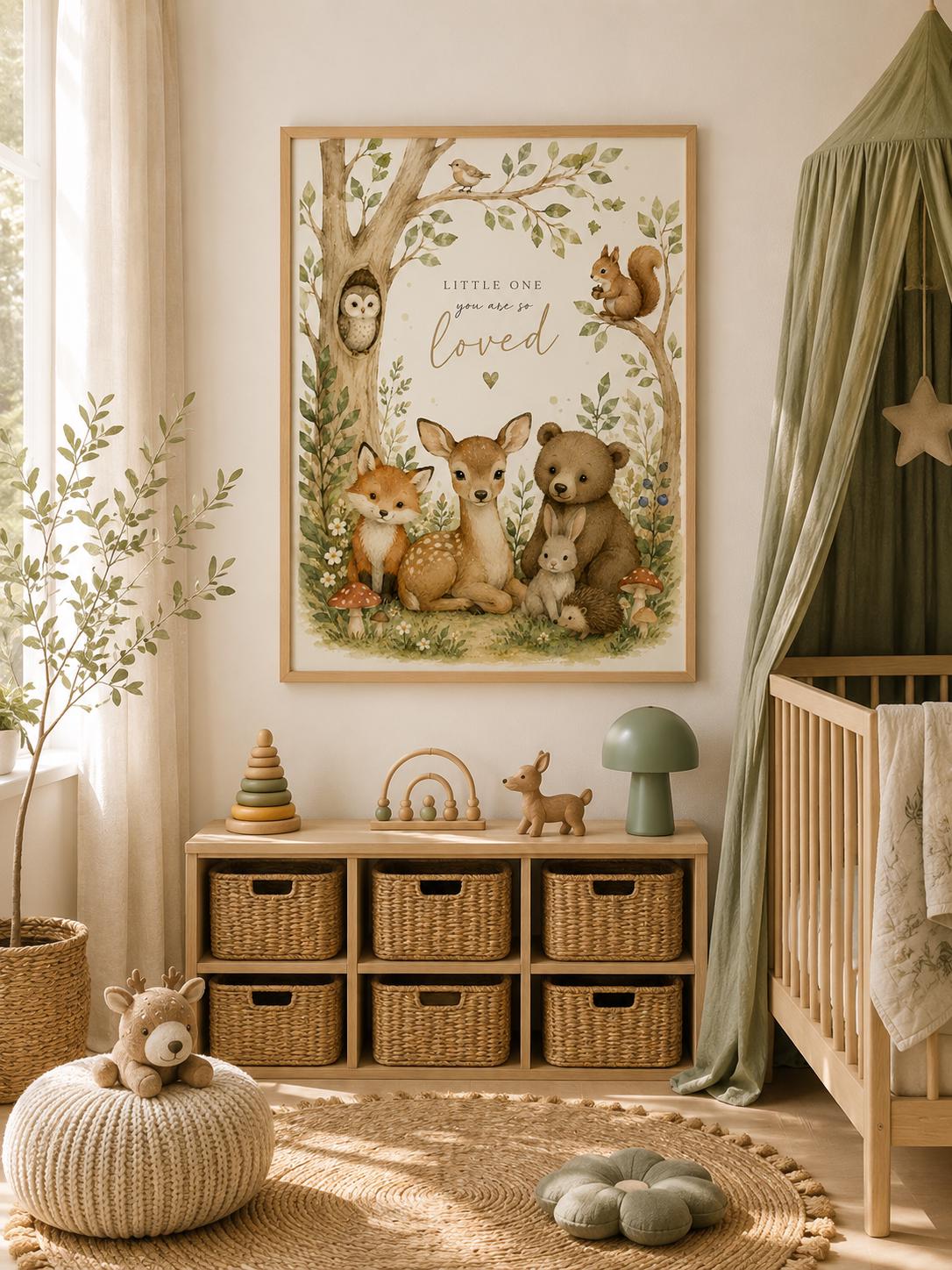 Framed Woodland Nursery Wall Art Print, Neutral Baby Room Decor, Forest Animal Quote Artwork, Scandinavian Kids Bedroom Gift