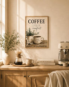 Coffee Wall Art Print, Farmhouse Kitchen Decor, Coffee Bar Sign, Neutral Rustic Artwork, Scandinavian Coffee Corner Print