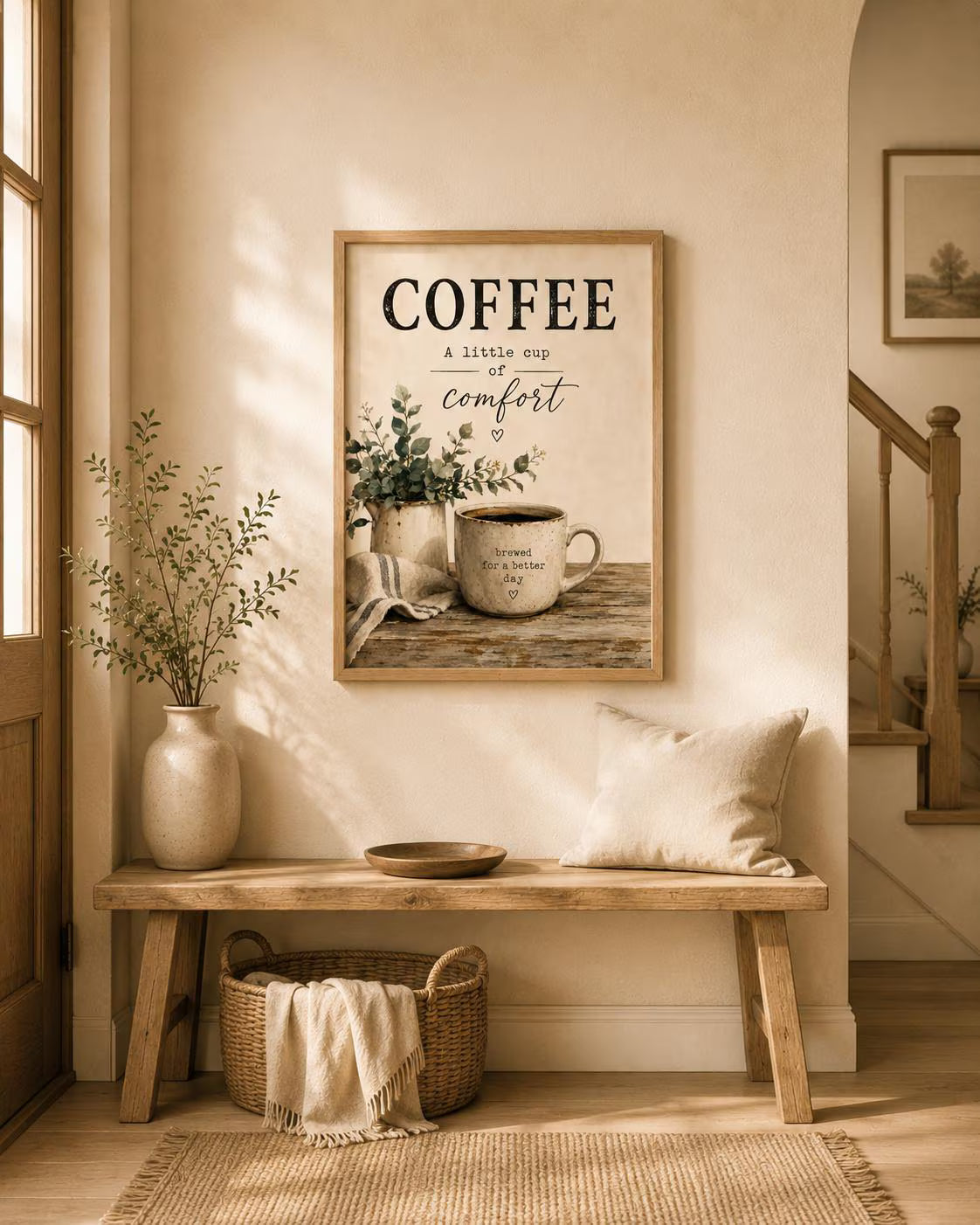 Coffee Wall Art Print, Farmhouse Kitchen Decor, Coffee Bar Sign, Neutral Rustic Artwork, Scandinavian Coffee Corner Print