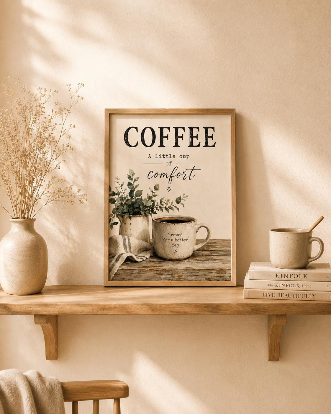 Coffee Wall Art Print, Farmhouse Kitchen Decor, Coffee Bar Sign, Neutral Rustic Artwork, Scandinavian Coffee Corner Print
