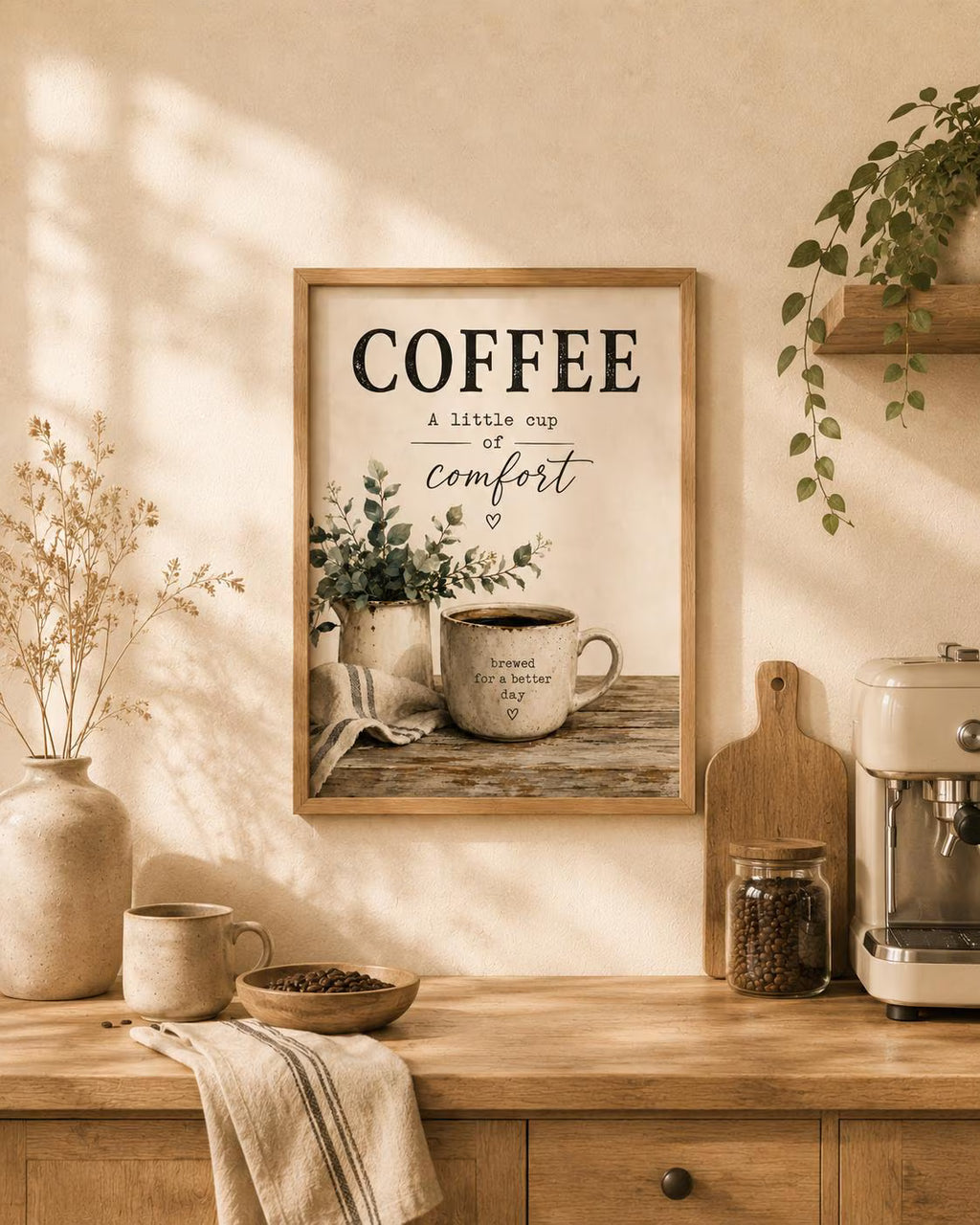 Coffee Wall Art Print, Farmhouse Kitchen Decor, Coffee Bar Sign, Neutral Rustic Artwork, Scandinavian Coffee Corner Print