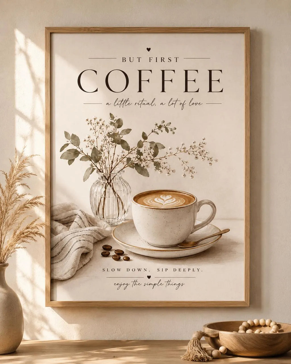 Coffee Wall Art Print, Neutral Kitchen Decor, Scandinavian Coffee Bar Wall Art, Modern Farmhouse Coffee Lover Gift, Beige Cafe Print