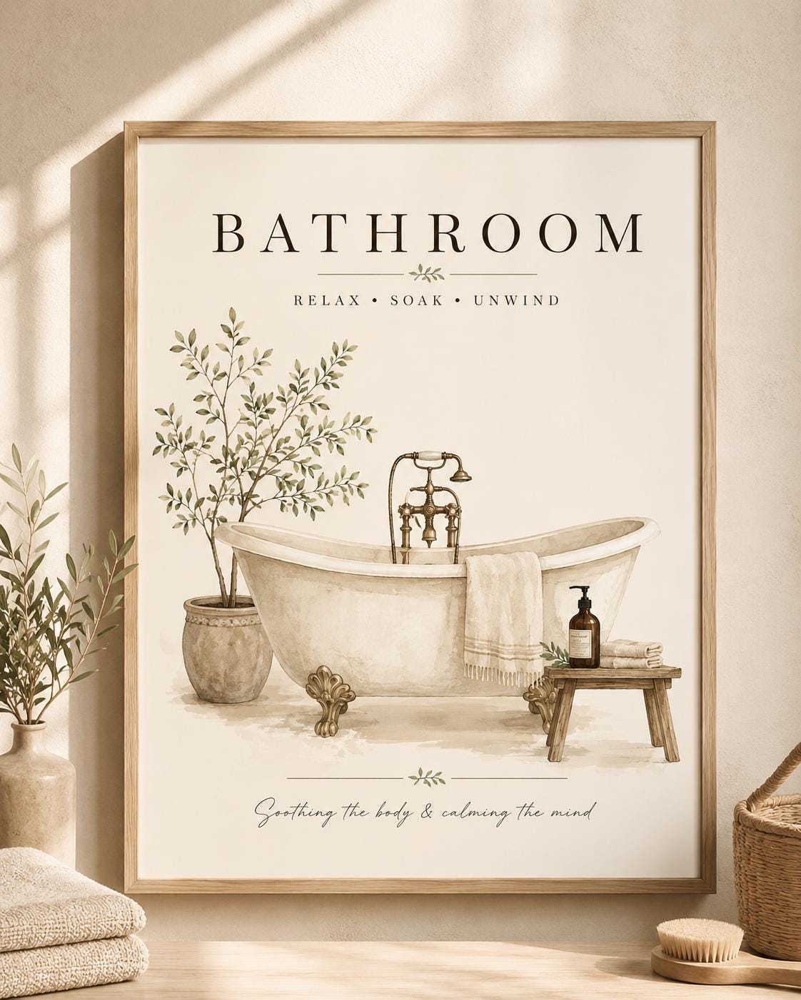 Neutral bathtub bathroom wall art front image