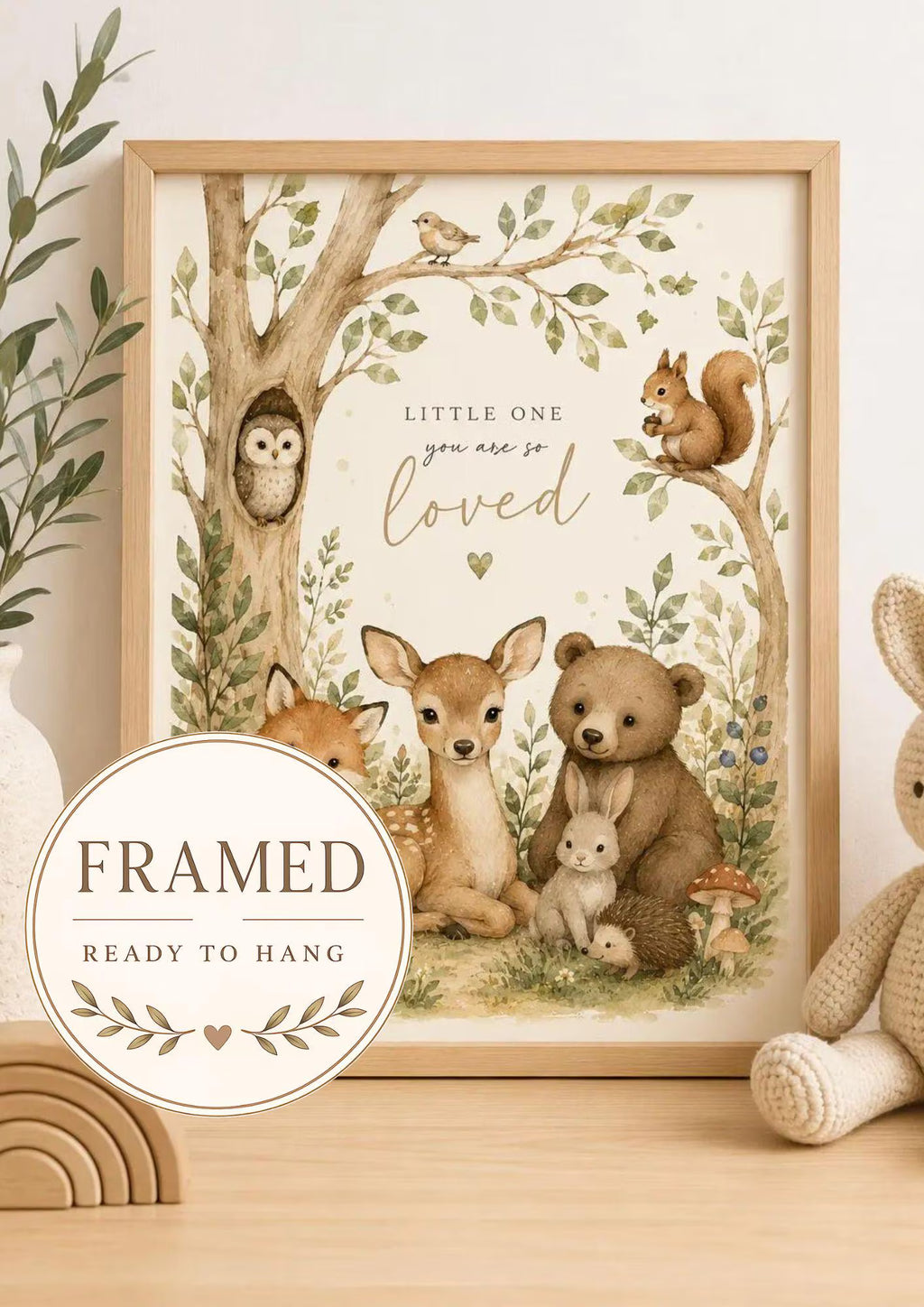 Framed Woodland Nursery Wall Art Print, Neutral Baby Room Decor, Forest Animal Quote Artwork, Scandinavian Kids Bedroom Gift