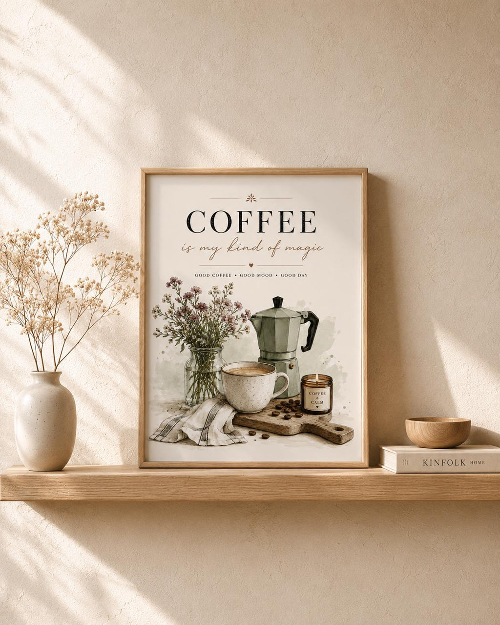 Framed Coffee Wall Art Print, Neutral Kitchen Decor, Coffee Bar Wall Decor, Scandinavian Cafe Artwork, Modern Farmhouse Gift