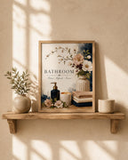 Framed floral bathroom wall art styled room