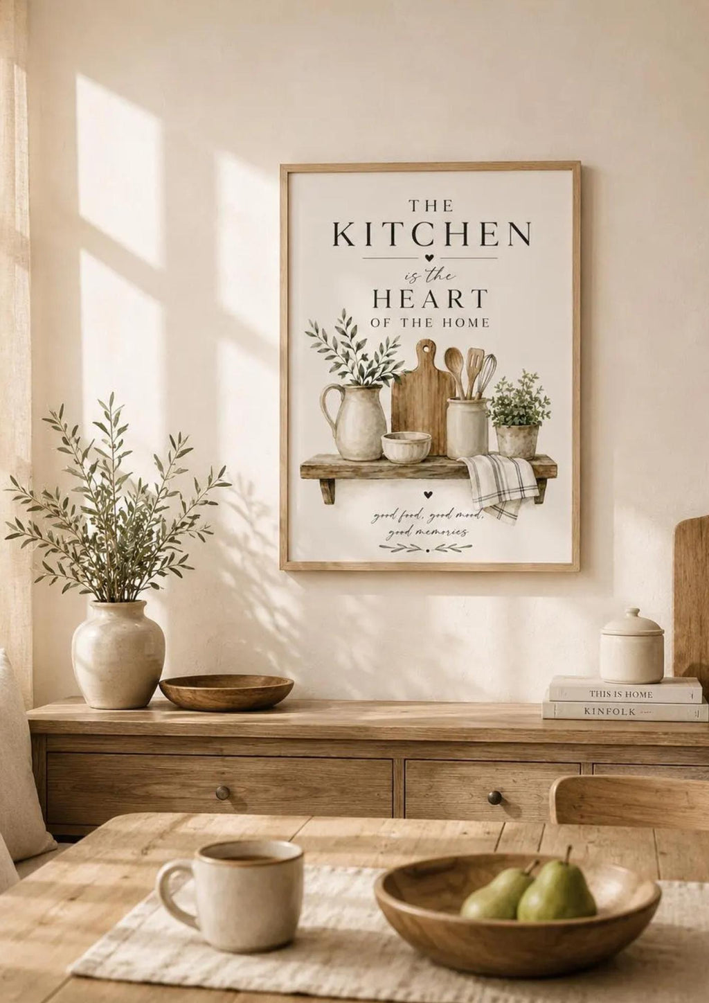 Kitchen Wall Art Print Farmhouse Decor, Neutral Kitchen Artwork, Scandinavian Home Decor, Rustic Shelf Print, Cozy Gift