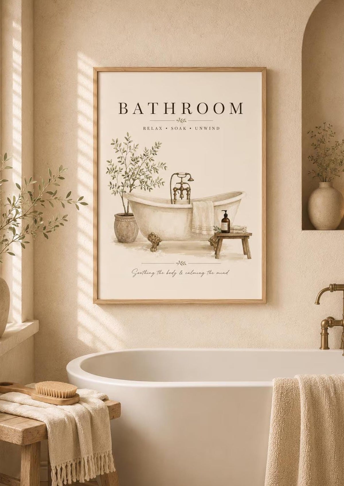 Framed vintage bathtub bathroom print lifestyle mockup