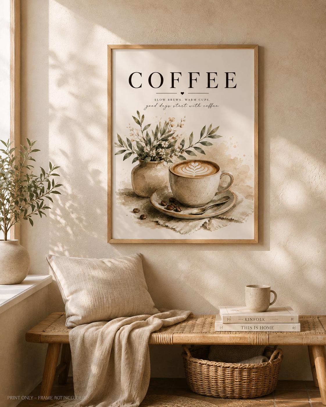 Neutral framed coffee wall art room mockup