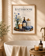 Blue floral bathroom print lifestyle mockup