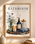 Blue floral bathroom wall art front image