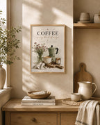Framed Coffee Wall Art Print, Neutral Kitchen Decor, Coffee Bar Wall Decor, Scandinavian Cafe Artwork, Modern Farmhouse Gift