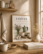 Framed Coffee Wall Art Print, Neutral Kitchen Decor, Coffee Bar Wall Decor, Scandinavian Cafe Artwork, Modern Farmhouse Gift