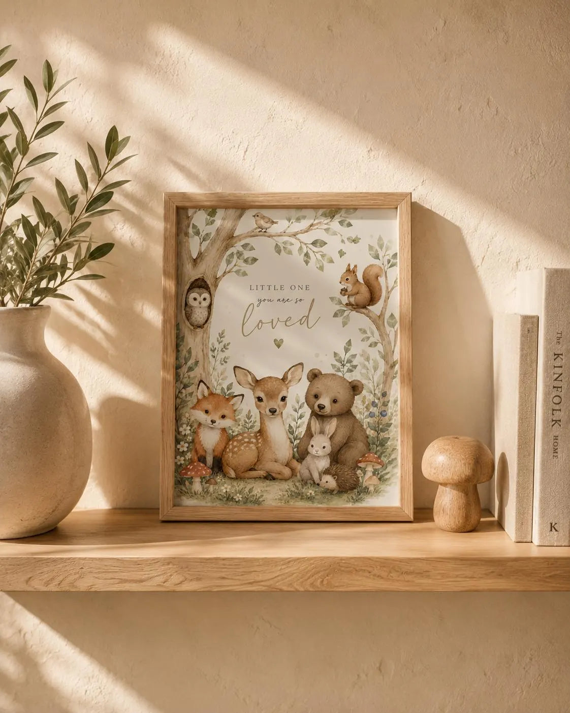 Woodland Nursery Wall Art Print, Neutral Watercolour Baby Room Decor with Fox, Deer, Bear & Bunny