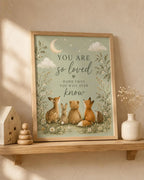 Woodland Nursery Wall Art Print, You Are So Loved Quote, Sage Green Baby Room Decor