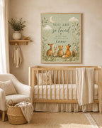 Woodland Nursery Wall Art Print, You Are So Loved Quote, Sage Green Baby Room Decor