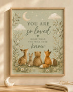 Woodland Nursery Wall Art Print, You Are So Loved Quote, Sage Green Baby Room Decor
