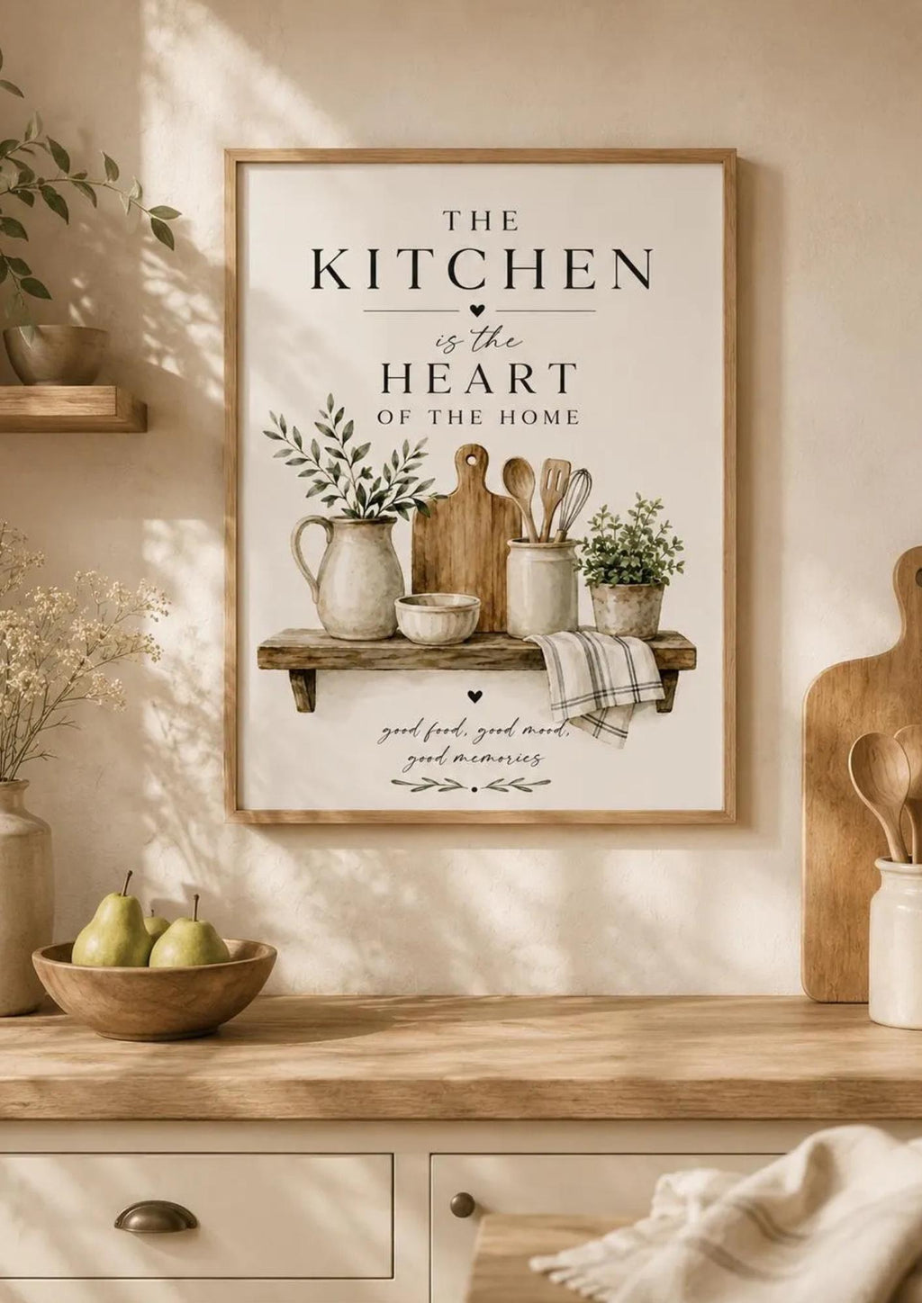 Kitchen Wall Art Print Farmhouse Decor, Neutral Kitchen Artwork, Scandinavian Home Decor, Rustic Shelf Print, Cozy Gift