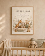 Woodland Nursery Print, Neutral Baby Room Wall Art with Fox Bunny and Bear, Little Love New Baby Gift, Scandinavian Children's Decor