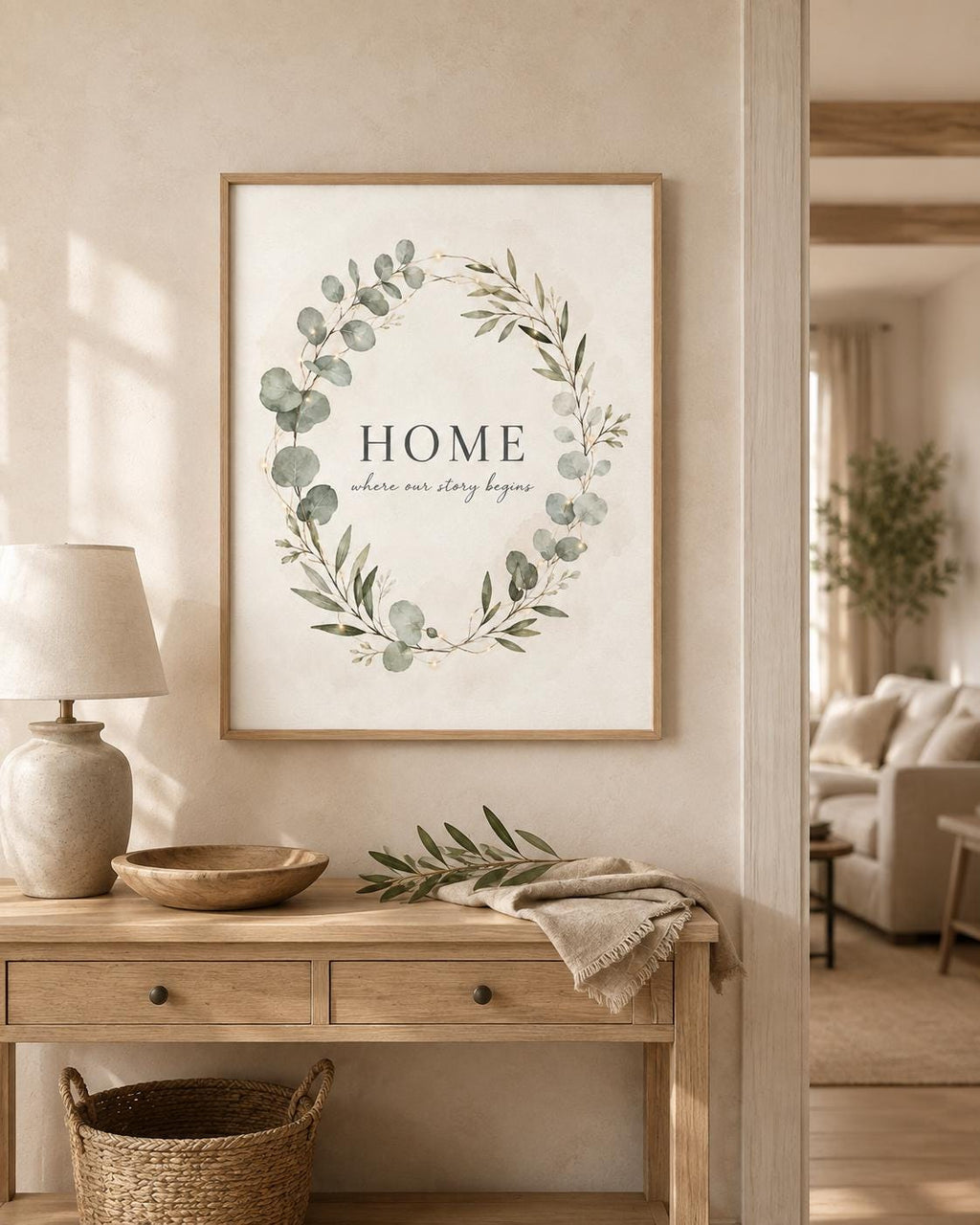 Home eucalyptus wall art lifestyle mockup