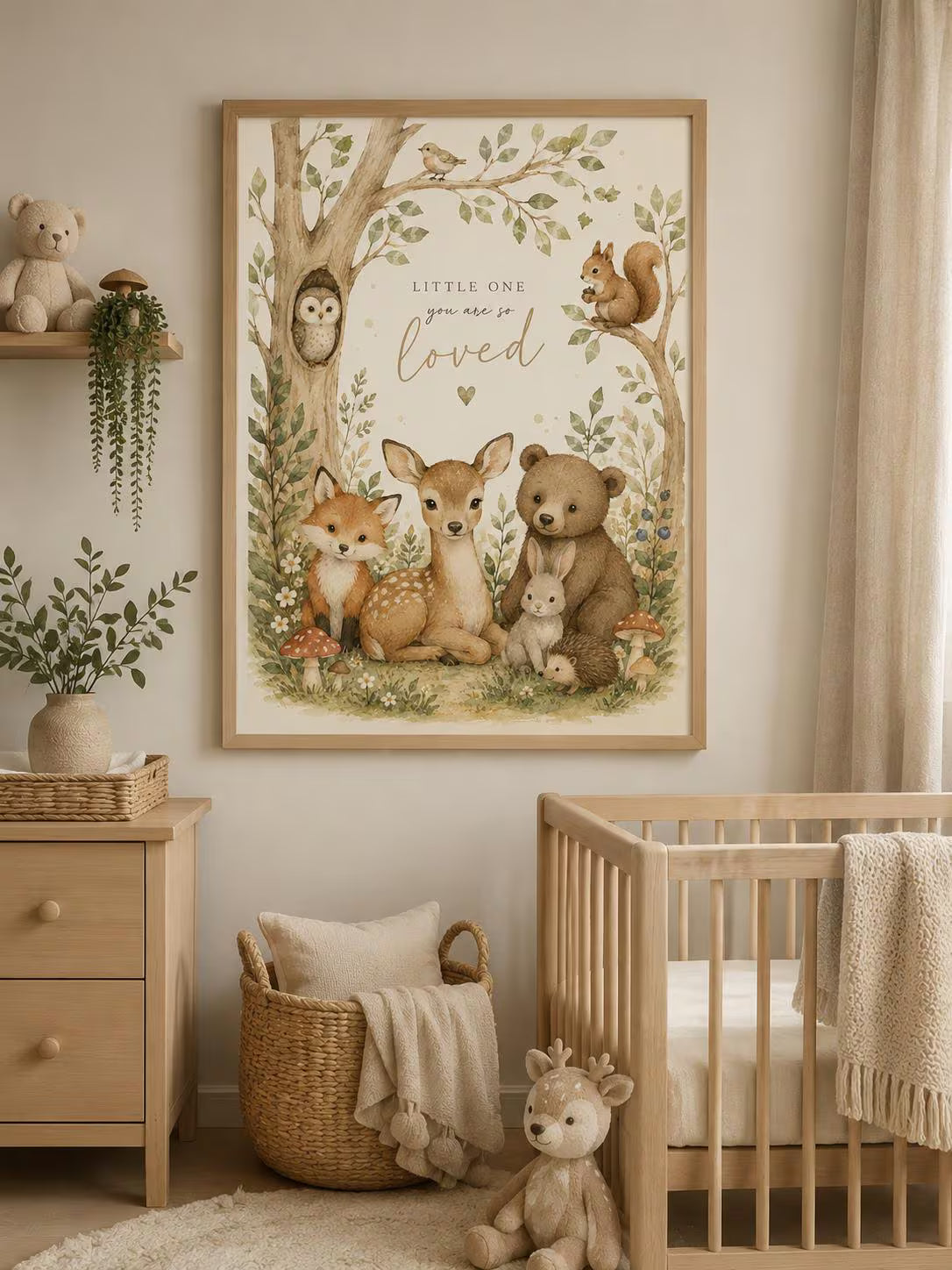 Framed Woodland Nursery Wall Art Print, Neutral Baby Room Decor, Forest Animal Quote Artwork, Scandinavian Kids Bedroom Gift