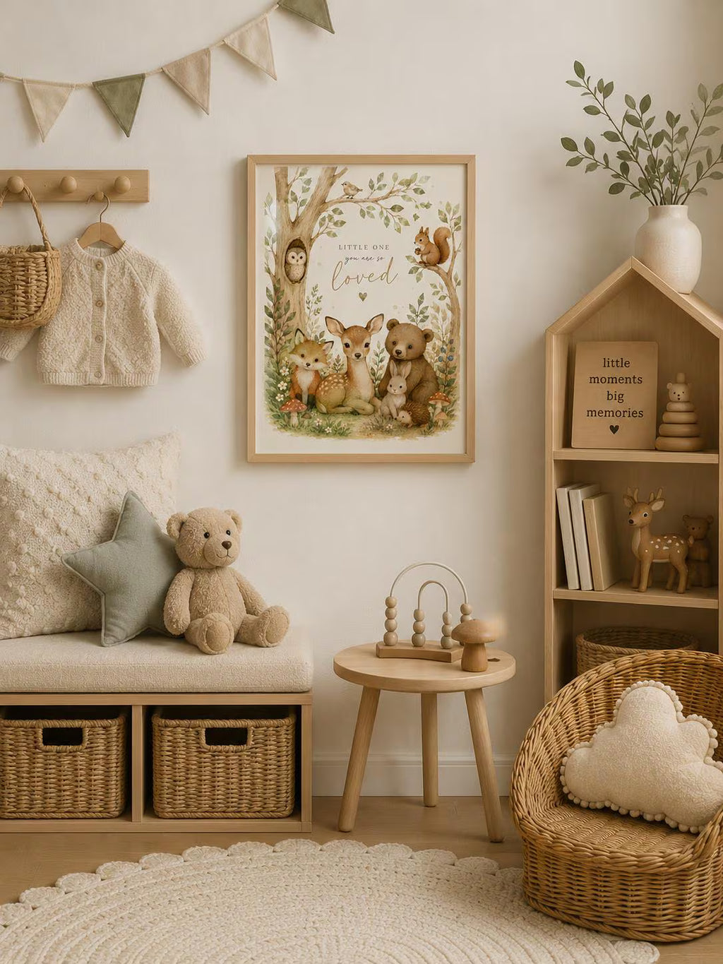 Framed Woodland Nursery Wall Art Print, Neutral Baby Room Decor, Forest Animal Quote Artwork, Scandinavian Kids Bedroom Gift