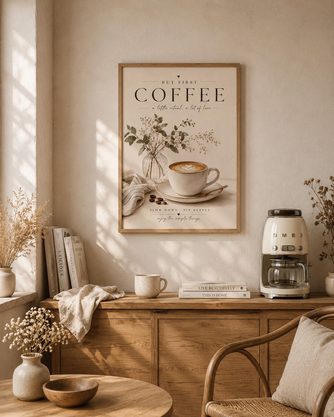 Framed coffee wall art lifestyle mockup