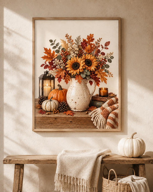 Autumn sunflower and pumpkin print lifestyle mockup 1