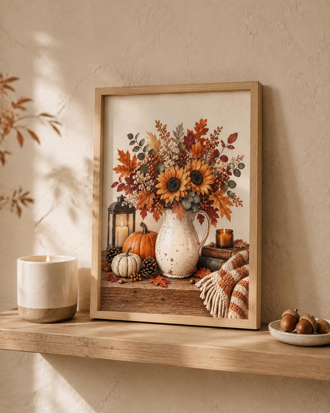 Autumn sunflower and pumpkin print lifestyle mockup 4
