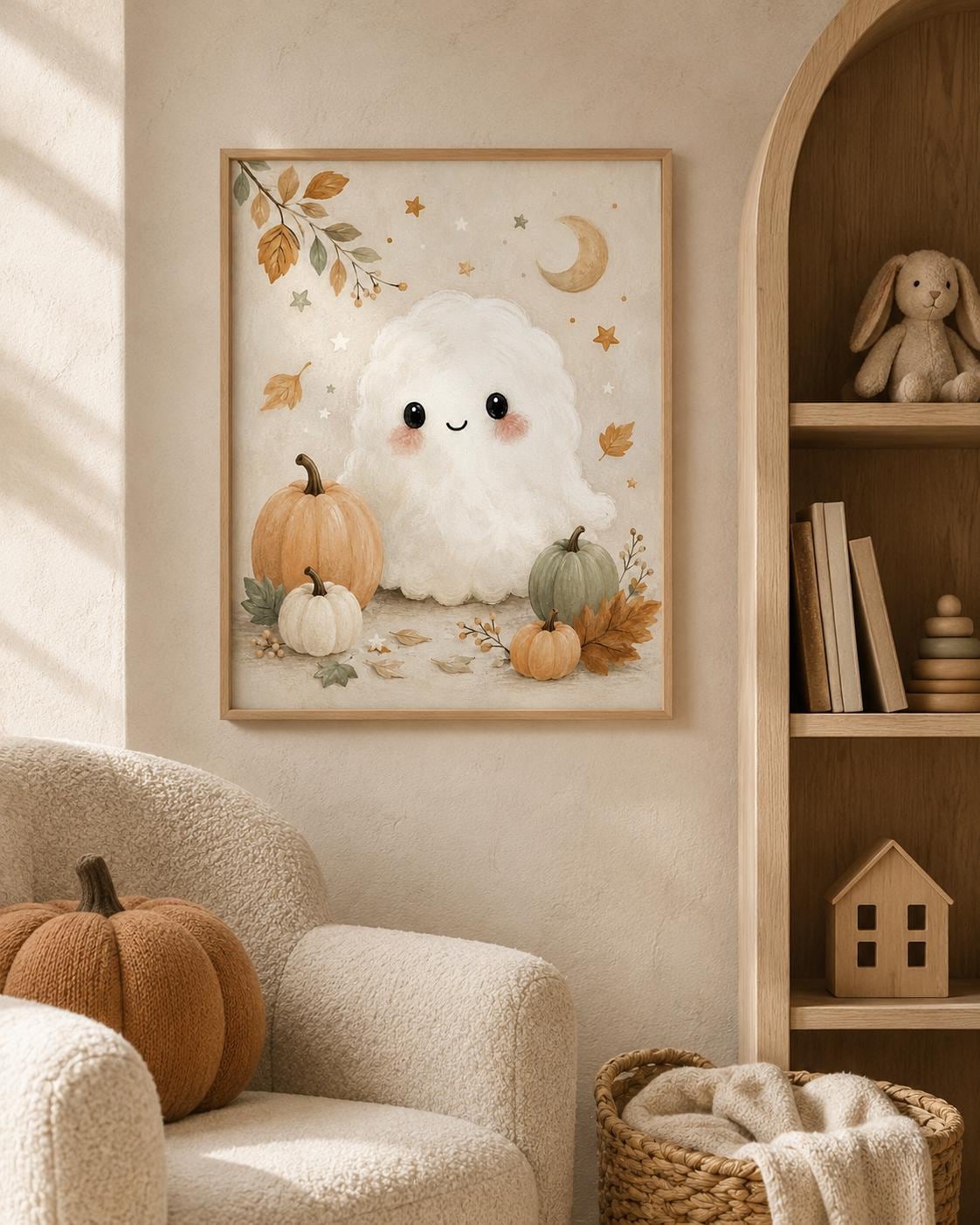 Cute ghost nursery print lifestyle mockup 1